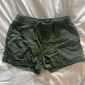Women's Olive Green Casual Linen Shorts